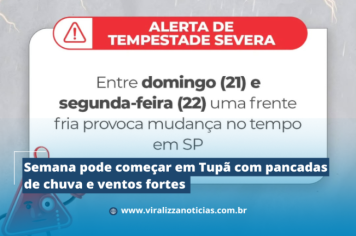 Semana pode começar em Tupã com pancadas de chuva e ventos fortes 