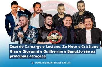 Exapit 2025: Zezé de Camargo e Luciano, Zé Neto e Cristiano, Gian e Giovanni e Guilherme e Benutto são as principais atrações