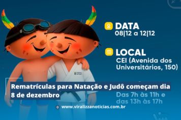 Rematrículas para Natação e Judô começam dia 8 de dezembro