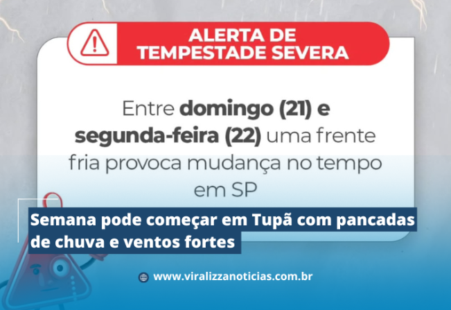 Semana pode começar em Tupã com pancadas de chuva e ventos fortes 